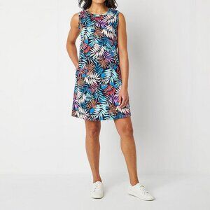 New St. John's Bay Sleeveless Shift Dress, Dark Tropical, L, XL, XXL